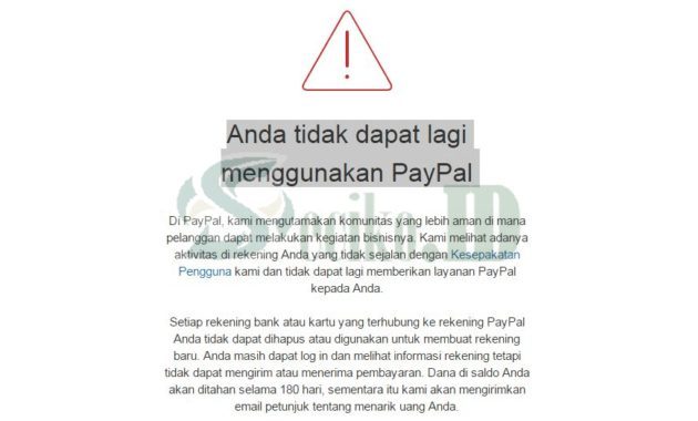 Limit paypal 180 hari