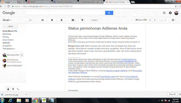 Pengalaman Blog diterima (Full Approve) Google Adsense setelah ditolak ratusan bahkan ribuan kali