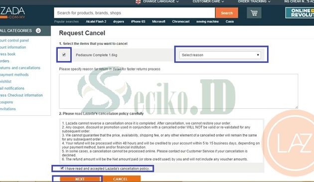 Request Cancel di Lazada