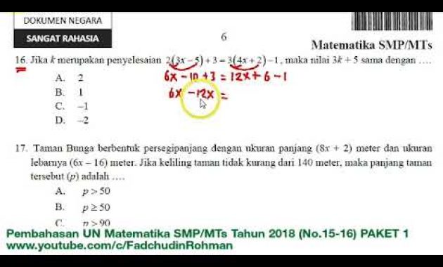 Pembahasan UN UNBK Matematika SMP 2018 Paket 1 (No.15-16)