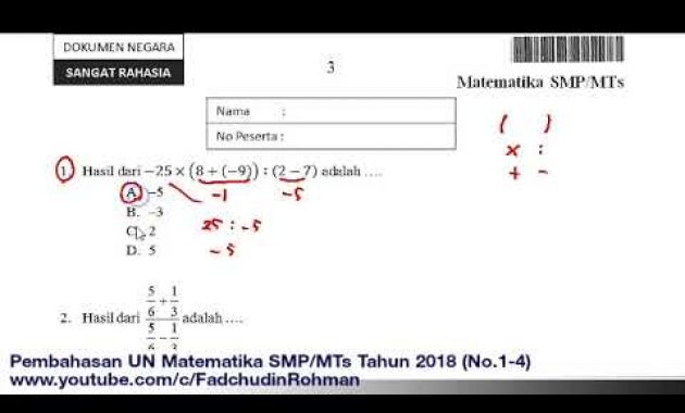 Pembahasan Soal UN/ UNBK Matematika SMP Tahun 2018 Paket 1