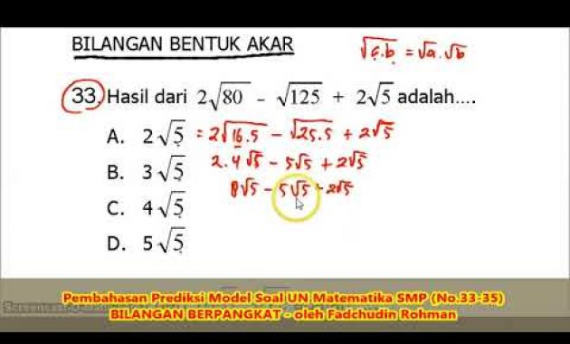 Soal BILANGAN BENTUK AKAR (No.33-35) – Pembahasan Soal Matematika SMP/MTs