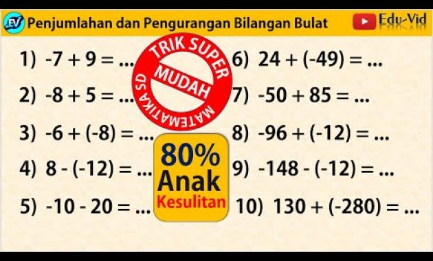 TRIK Penjumlahan Pengurangan Bilangan Bulat Positif Negatif – Matematika Kelas 6 SD MI