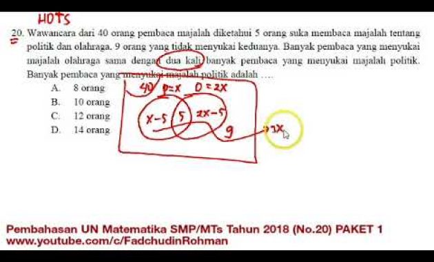Pembahasan Soal HOTS UN UNBK Matematika SMP 2018 Paket 1 (No.20)