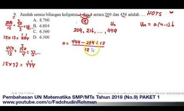 Pembahasan Soal HOTS UN UNBK Matematika SMP Tahun 2018 Paket 1 (No.9)
