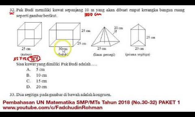 Pembahasan UN UNBK Matematika SMP 2018 Paket 1 (No.30-32)