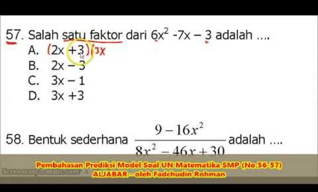 SOAL BENTUK ALJABAR (No.56-57) – PEMBAHASAN SOAL MATEMATIKA SMP/MTs