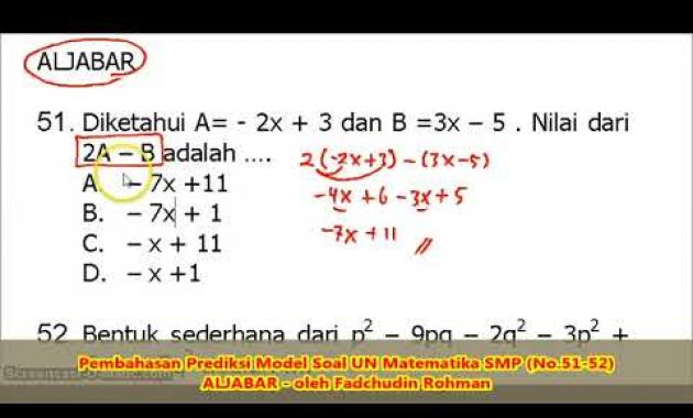 SOAL BENTUK ALJABAR (No.51-52) – Pembahasan Soal Matematika SMP/MTs
