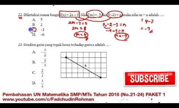 Pembahasan UN UNBK Matematika SMP 2018 Paket 1 (No.21-24)
