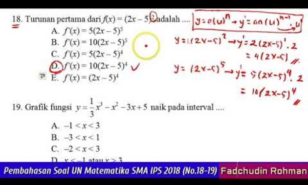 Pembahasan UN/UNBK Matematika SMA/MA IPS 2018 (Differensial No.18-19) Paket 1