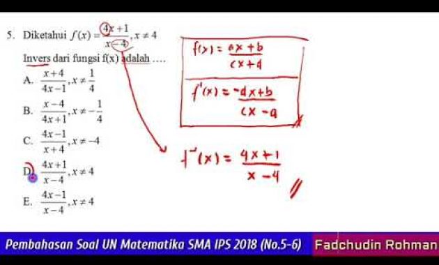 Pembahasan UN/UNBK Matematika SMA/MA IPS 2018 (Fungsi Inver dan Fungsi Kuadrat) Paket 1