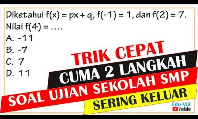 Soal Ujian Sekolah Matematika SMP Kelas 9 2022 dan Pembahasannya – FUNGSI